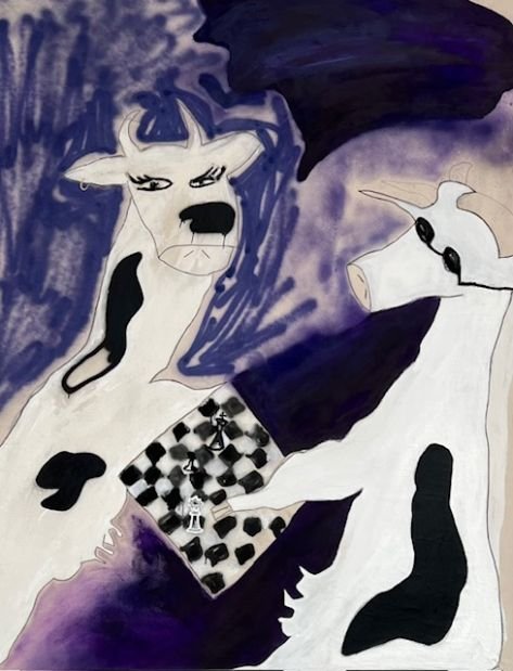 Two cows playing chess in BK